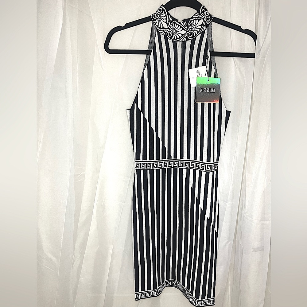 Missguided Women's Black & white Bodycon Bandage Dress US 2 UK 6